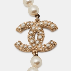Pre Owned Chanel CC 100th Anniversary Faux Pearl Crystal Gold Tone Necklace