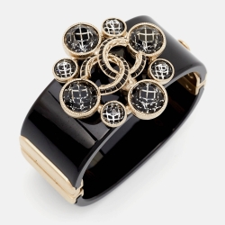 مملوكة مسبقًا Chanel CC Crystals Resin Gold Tone Bracelet