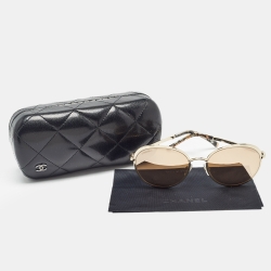 Chanel Gold Mirrored 4206 Frame Round Sunglasses