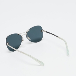 Pre Owned Chanel Silver/Black 4218 Mirror Quilted Rimless Aviator Sunglasses