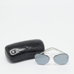 Pre Owned Chanel Silver/Black 4218 Mirror Quilted Rimless Aviator Sunglasses