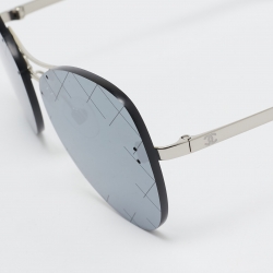 Pre Owned Chanel Silver/Black 4218 Mirror Quilted Rimless Aviator Sunglasses