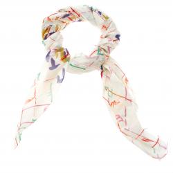 مملوكة مسبقًا وشاح شانيل كشمير كريمي وقطن غواز متعدد الألوان طباعة تجريدية