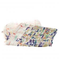 مملوكة مسبقًا وشاح شانيل كشمير كريمي وقطن غواز متعدد الألوان طباعة تجريدية