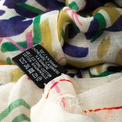 مملوكة مسبقًا وشاح شانيل كشمير كريمي وقطن غواز متعدد الألوان طباعة تجريدية