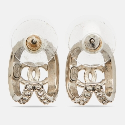 Pre Owned Chanel CC Crystal Silver Tone Huggie Earrings