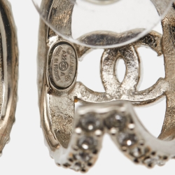 Pre Owned Chanel CC Crystal Silver Tone Huggie Earrings