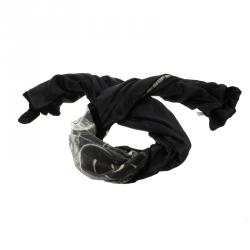 Pre Owned Chanel  Black and Green CC Logo Velvet Scarf