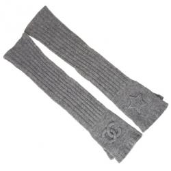 Pre Owned Chanel Grey Cashmere Fingerless Elbow Gloves