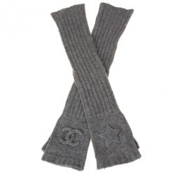 Pre Owned Chanel Grey Cashmere Fingerless Elbow Gloves