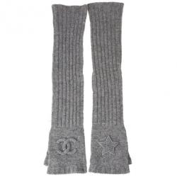 Pre Owned Chanel Grey Cashmere Fingerless Elbow Gloves