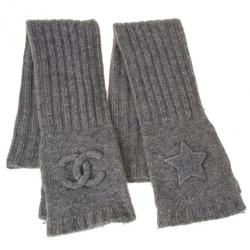 Pre Owned Chanel Grey Cashmere Fingerless Elbow Gloves