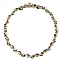 مملوكة مسبقًا سوار شانيل سلسلة لون ذهبي مغزول جلد أسود CC 21 سم