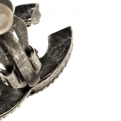 Pre Owned قرط شانيل مرصع كليب اون رمادي CC