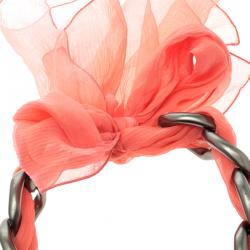 Pre Owned عقد شوكر شانيل سلسلة قماش وردي معقودة