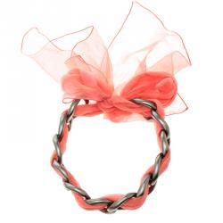 Pre Owned عقد شوكر شانيل سلسلة قماش وردي معقودة