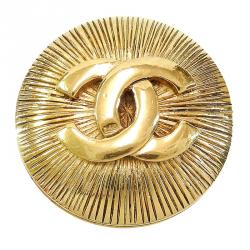 Pre Owned Chanel Vintage Gold-tone CC Brooch