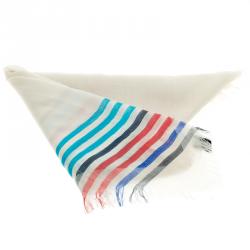 Pre Owned وشاح شانيل ألماس حواف شراشيب تفاصيل مخططة حرير كشمير بيج فاتح