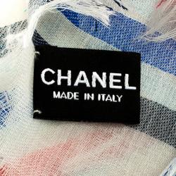 Pre Owned وشاح شانيل ألماس حواف شراشيب تفاصيل مخططة حرير كشمير بيج فاتح