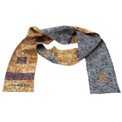 Pre Owned Chanel Multicolor Mosaic and CC Logo Print Silk Bandeau