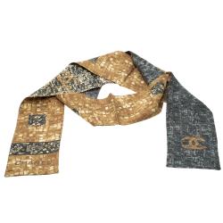 Pre Owned Chanel Multicolor Mosaic and CC Logo Print Silk Bandeau