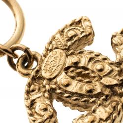 Pre Owned Chanel CC Textured Gold Tone Drop Earrings