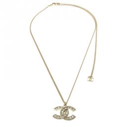 مملوكة مسبقًا قلادة شانيل سلسلة دلاية لون ذهبي كريستال CC