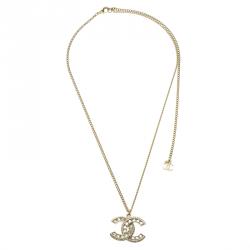 مملوكة مسبقًا قلادة شانيل سلسلة دلاية لون ذهبي كريستال CC