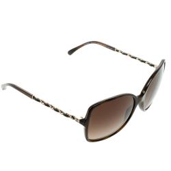 Chanel Brown 5210-Q Tortoise Shell Chain Detail Square Sunglasses