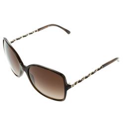 Pre Owned نظارة شمسية شانيل مربعة تفاصيل سلسلة صدف تورتواز 5210-Q بنية