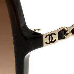 Pre Owned نظارة شمسية شانيل مربعة تفاصيل سلسلة صدف تورتواز 5210-Q بنية