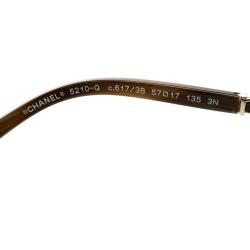 Pre Owned نظارة شمسية شانيل مربعة تفاصيل سلسلة صدف تورتواز 5210-Q بنية