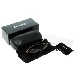 Pre Owned نظارة شمسية شانيل مربعة تفاصيل سلسلة صدف تورتواز 5210-Q بنية