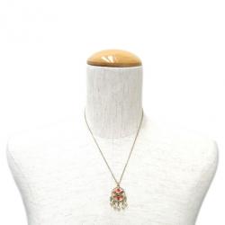 مملوكة مسبقًا Chanel Flower Motif Enamel Medal Pendant Necklace with Dangling Faux Pearls
