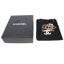 مملوكة مسبقًا Chanel CC Logo Pink and White Stripes Large Pendant Necklace