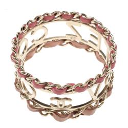 Chanel Coco Votez Pink and Peach Leather Gold Tone Cuff Bracelet