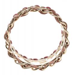 Chanel Coco Votez Pink and Peach Leather Gold Tone Cuff Bracelet