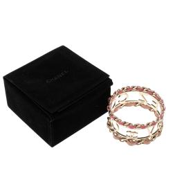 Chanel Coco Votez Pink and Peach Leather Gold Tone Cuff Bracelet