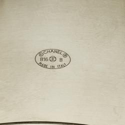 Pre Owned Chanel CC Black Leather Silver Tone Open Cuff Bracelet