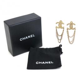 مملوكة مسبقًا Chanel CC Logo Dangling Chains Gold-Plated Earrings