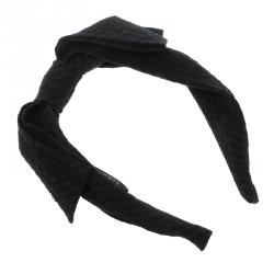 Pre Owned Chanel Navy Blue and Black Bow Detail Head Band
