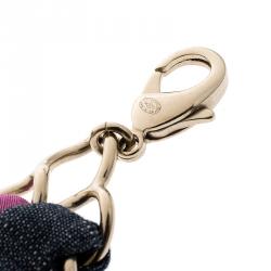 Pre Owned حزام شانيل CC قماش ثنائي اللون مخزول سلسلة ذهبية