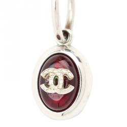 مملوكة مسبقًا Chanel CC Red Resin Silver Tone Hoop Earrings