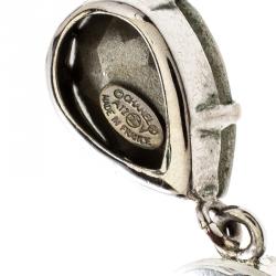 Pre Owned أقراط شانيل CC دمعة كريستال فضية اللون