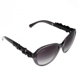 Pre Owned Chanel Grey/Purple Grey Gradient 5316Q Leather Camellia Cat Eye Sunglasses