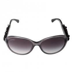 Pre Owned Chanel Grey/Purple Grey Gradient 5316Q Leather Camellia Cat Eye Sunglasses