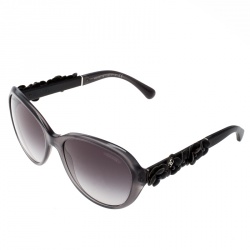 Pre Owned Chanel Grey/Purple Grey Gradient 5316Q Leather Camellia Cat Eye Sunglasses