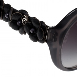 Pre Owned Chanel Grey/Purple Grey Gradient 5316Q Leather Camellia Cat Eye Sunglasses