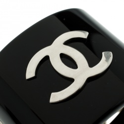 Pre Owned Chanel CC Faux Pearl Black Resin Wide Cuff Bracelet 