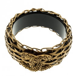 Pre Owned سوار عريض شانيل CC راتنج وباسكيتويف ذهبي اللون